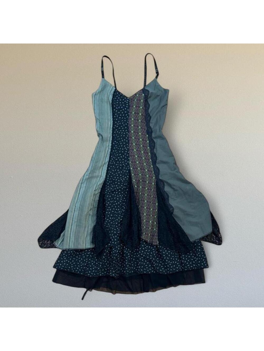 Vintage Des Filles à la Vanille euro patchwork midi dress Sz. M/L - Picture 3 of 7